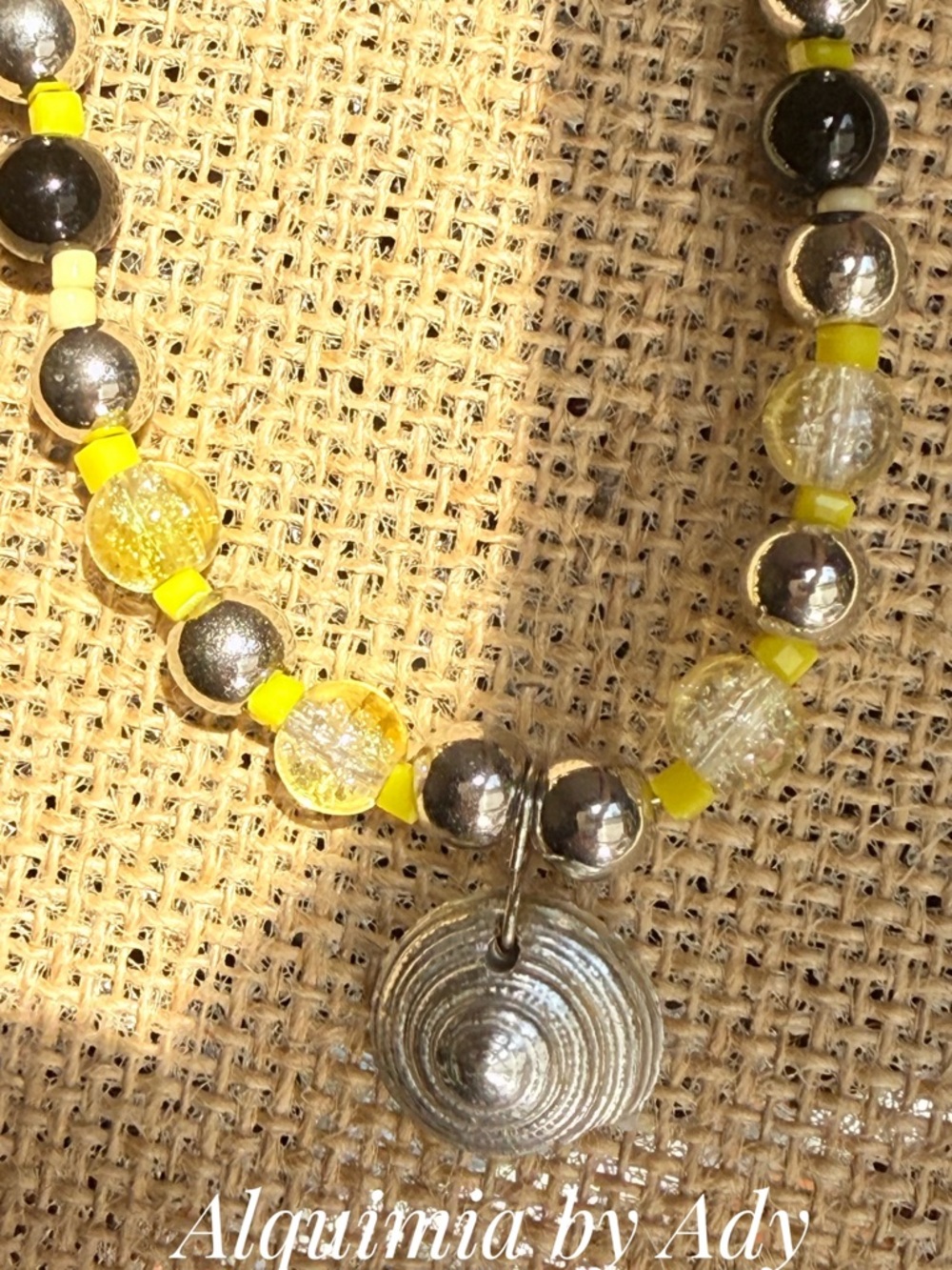 citrine onyx beaded ball necklace/manifesting abundance SILVER SHELL 🐚 - Picture 2 of 9